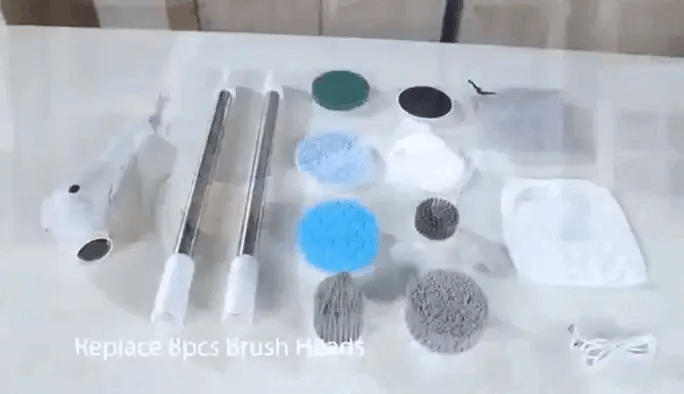 Close-up of 8-in-1 Electric Cleaning Brush with 180° rotating head for precise angle cleaning on various surfaces
