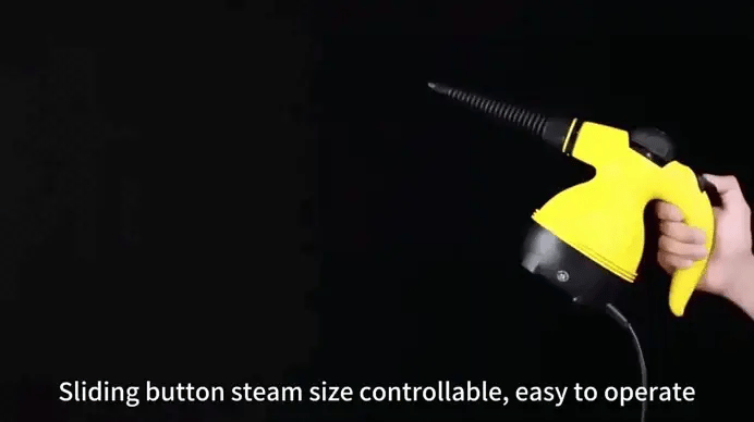 Handheld steam cleaner releasing hot steam with adjustable sliding button control