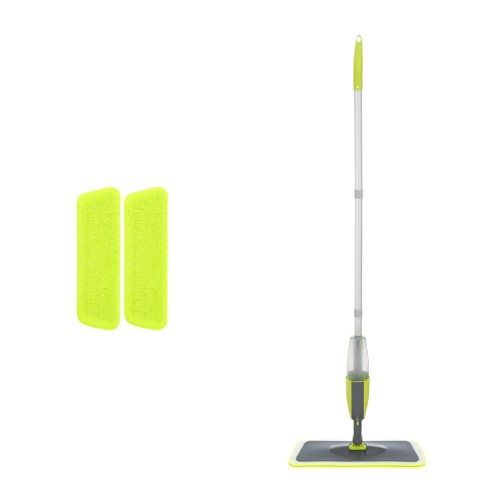 Neon yellow microfiber pad version of Magic Spray Mop shown with two matching replacement pads