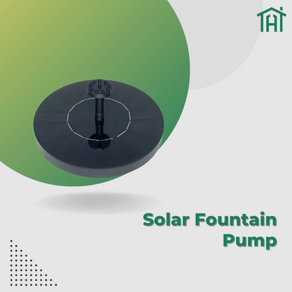 Solar Fountain Pump for birdbaths and ponds, black round design with water spray nozzle