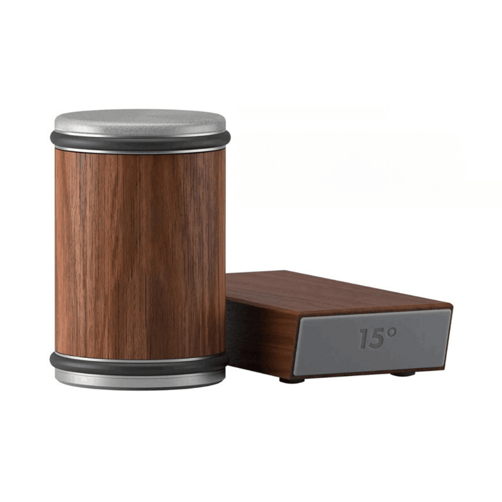 Product image of magnetic rolling knife sharpener with brown wood grain design.