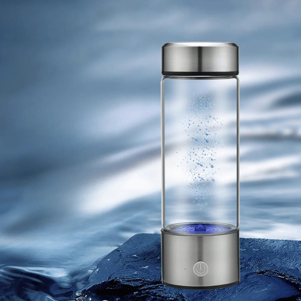 Hydrogen generator displayed in icy setting, emphasizing fresh and cool water results
